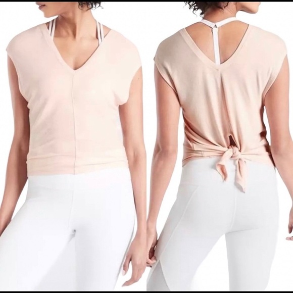 Athleta Nayarit Soft Pink Ribbed Tie Back Knot Tank Size Large - Picture 1 of 9
